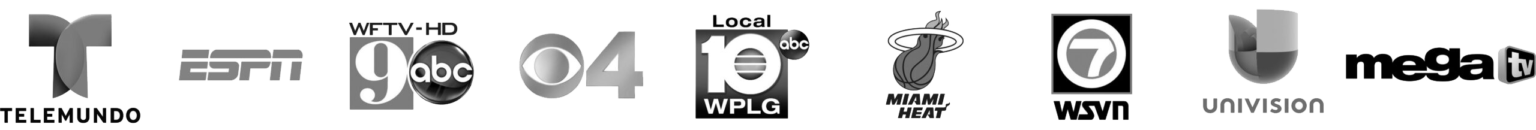 As seen on Telemundo, ESPN, ABC, CBS, WPLG Local 10, Miami Heat, WSVN, Univision, Mega TV